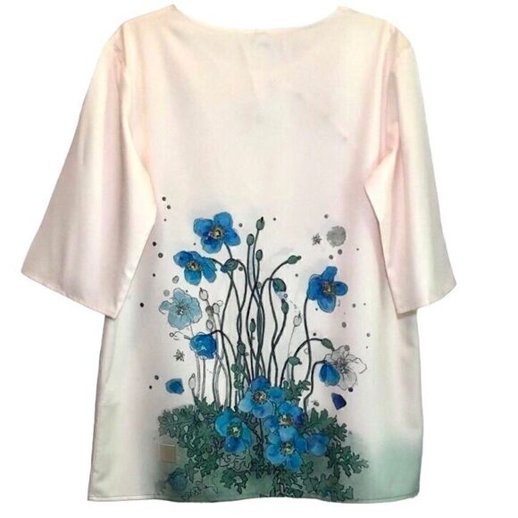 Top and Bottom Outfit with Floral Print in Cream/Blue/Green Women’s Large - Picture 5 of 13